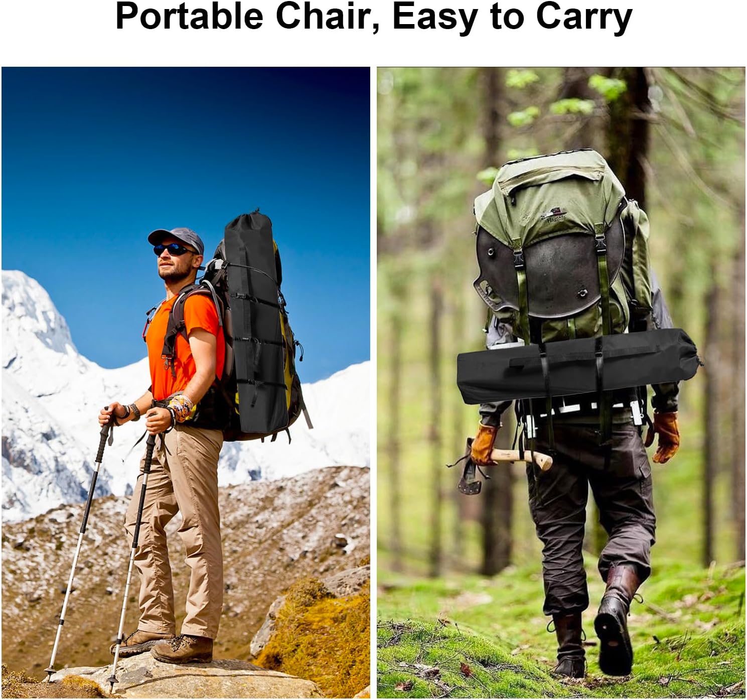 2PCS Folding Camping Collapsible Chairs Heavy Duty Lawn Chair with Cooler Bag, Storage Pocket, Waterproof Bag Outdoor Arm Chair, Supports 225LBS, Black - Image 7