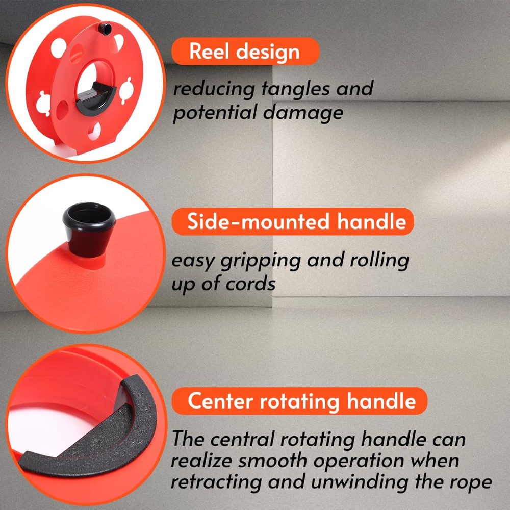 Homeon Wheels Cord Storage Reel with Center Spin Handle Easy to Use 100-Feet Red - Image 3