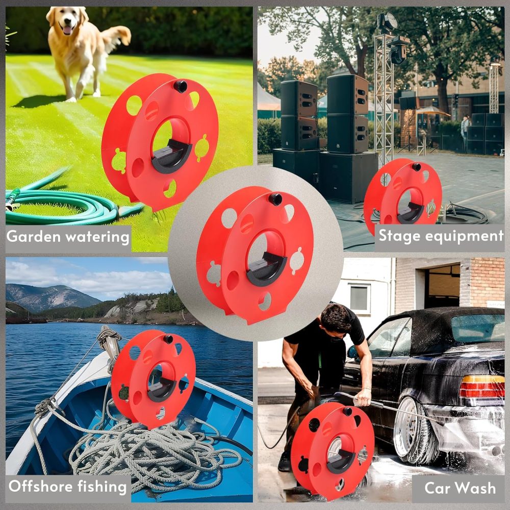 Homeon Wheels Cord Storage Reel with Center Spin Handle Easy to Use 100-Feet Red - Image 6