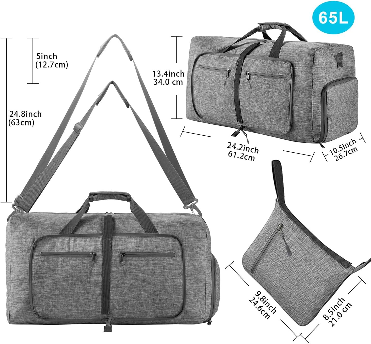 Travel Duffle Bag for Men, 65L 85L 115L Foldable Travel Duffel Bag with Shoes Compartment Overnight Bag for Men Women - Image 2