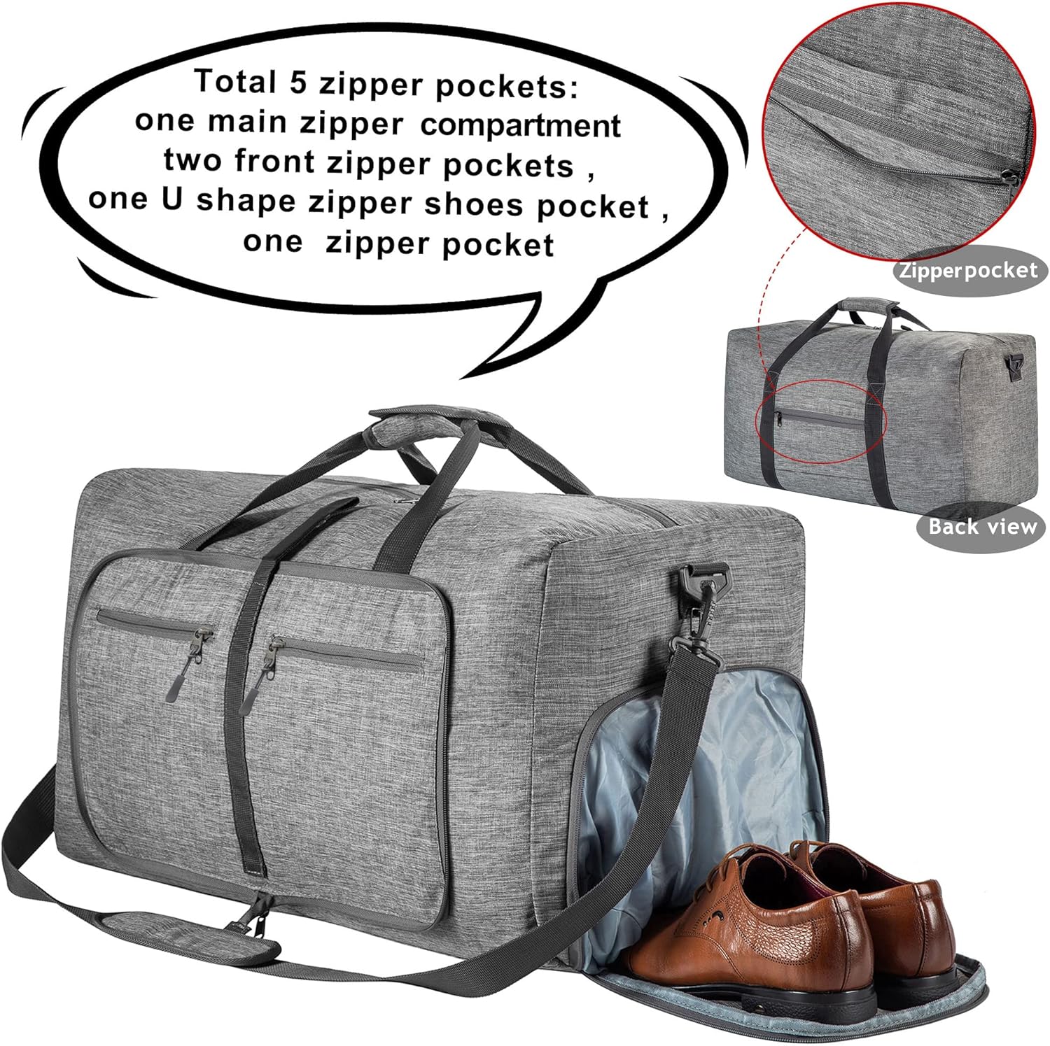 Travel Duffle Bag for Men, 65L 85L 115L Foldable Travel Duffel Bag with Shoes Compartment Overnight Bag for Men Women - Image 3