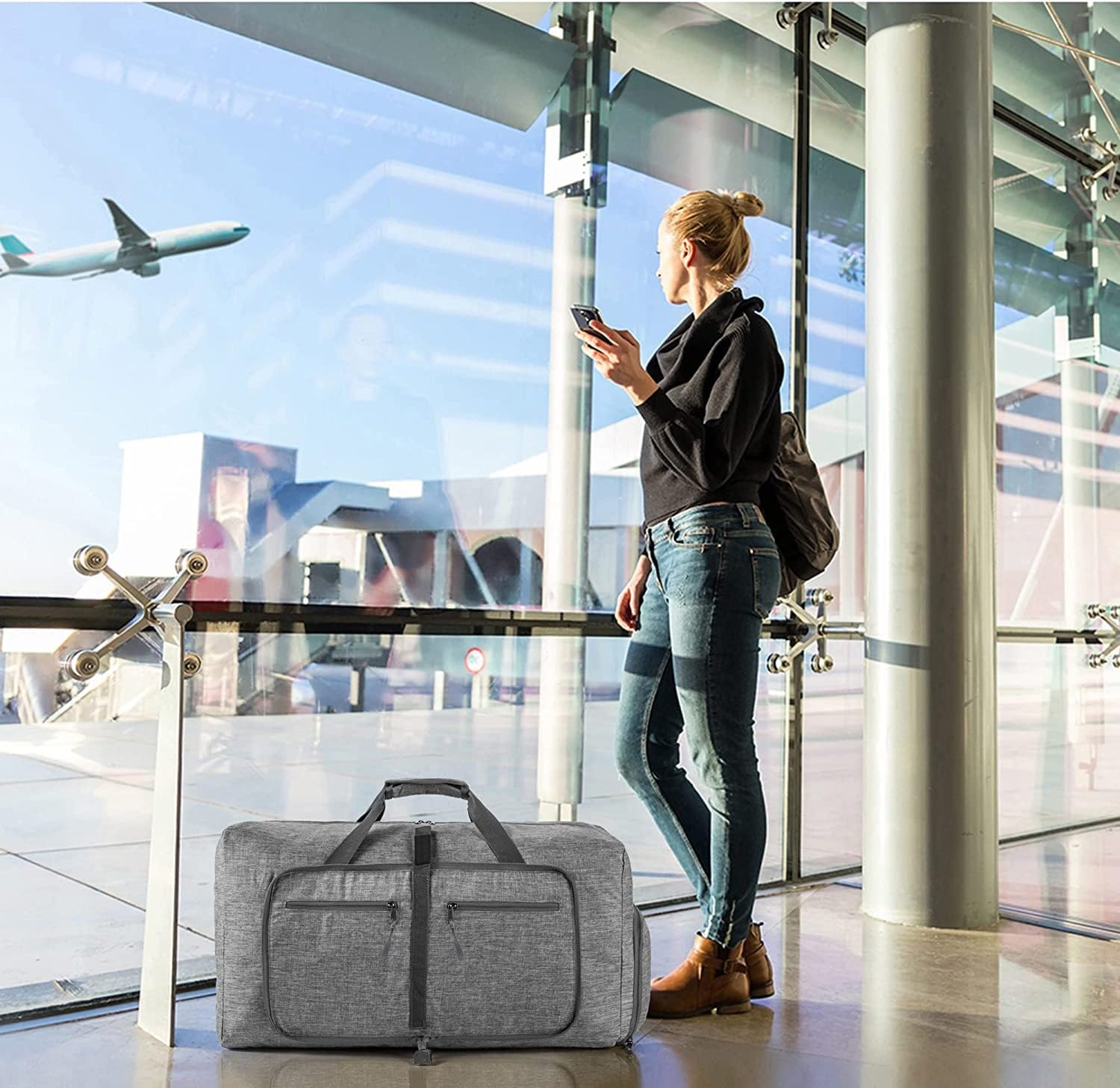 Travel Duffle Bag for Men, 65L 85L 115L Foldable Travel Duffel Bag with Shoes Compartment Overnight Bag for Men Women - Image 6